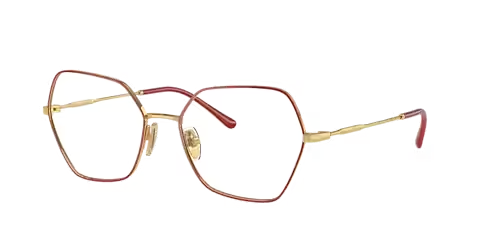 A pair of red and gold glasses on a white background.