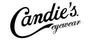 A black and white logo for candie 's eyewear on a white background.