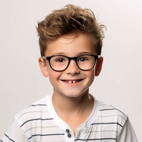 un jeune garçon portant des lunettes.