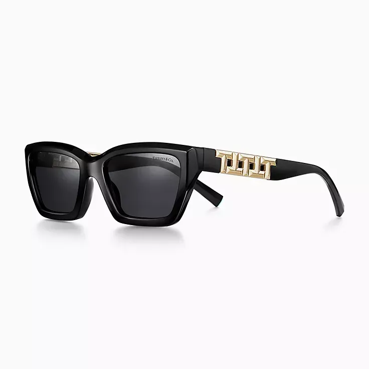 A pair of black versace sunglasses on a white background.