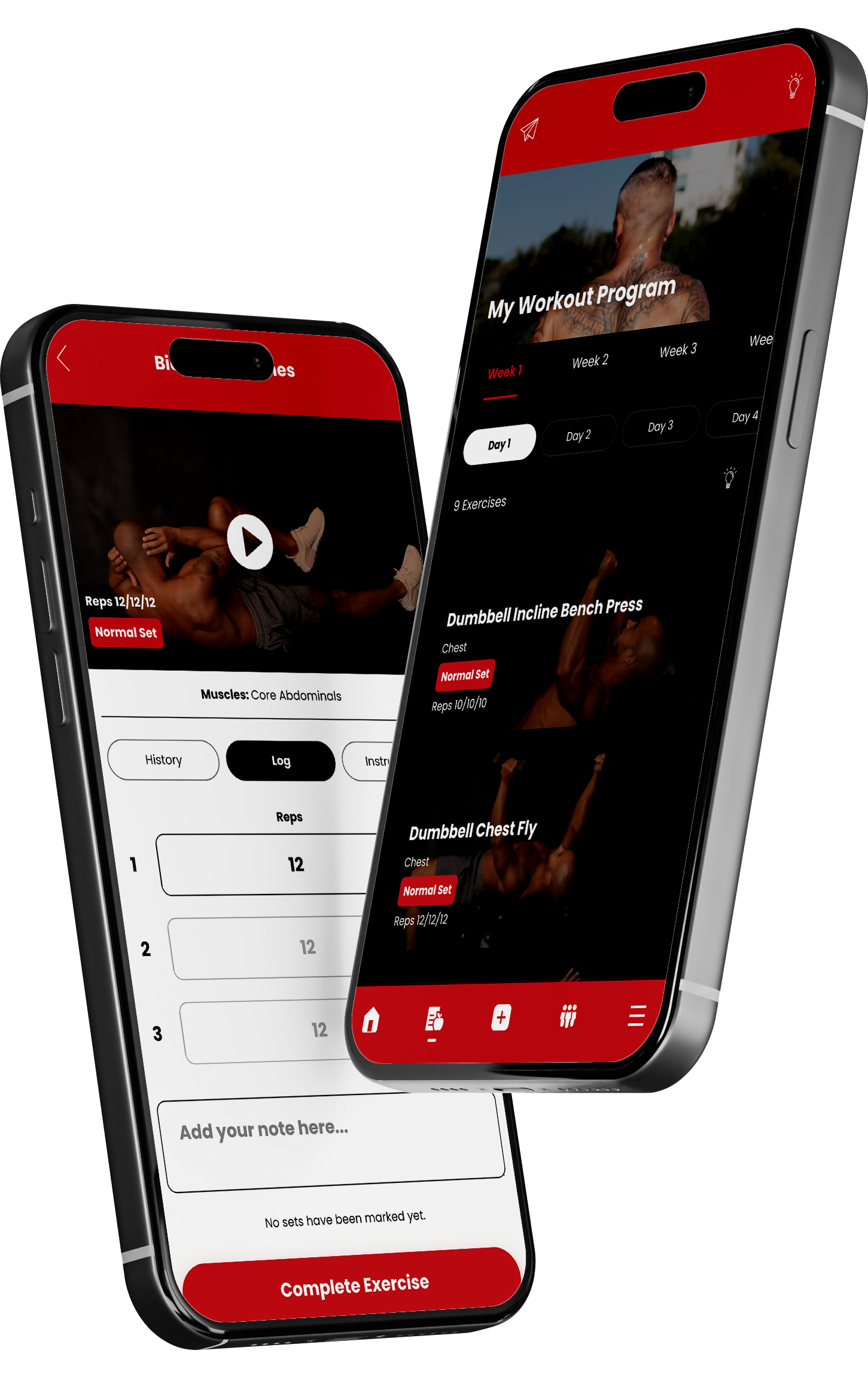 Two phones are sitting next to each other on a white background. TBW FITNESS - THE BASICS WORK - NUTRITION AND MEAL PLANS