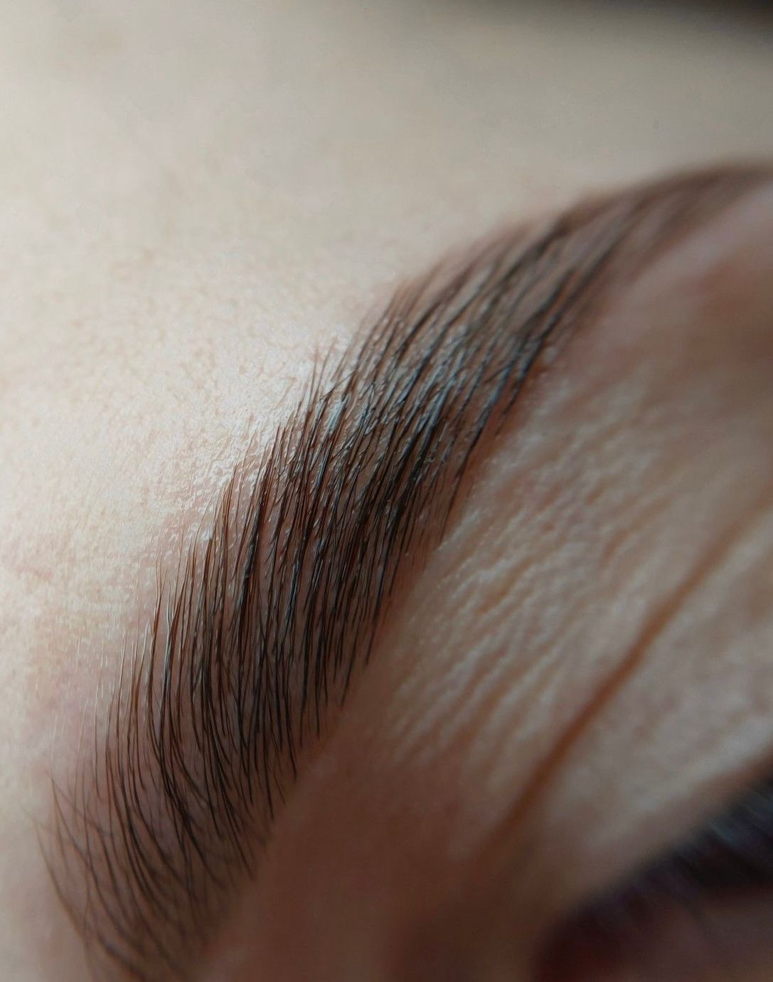 A close up of a woman 's eyebrows and eye.