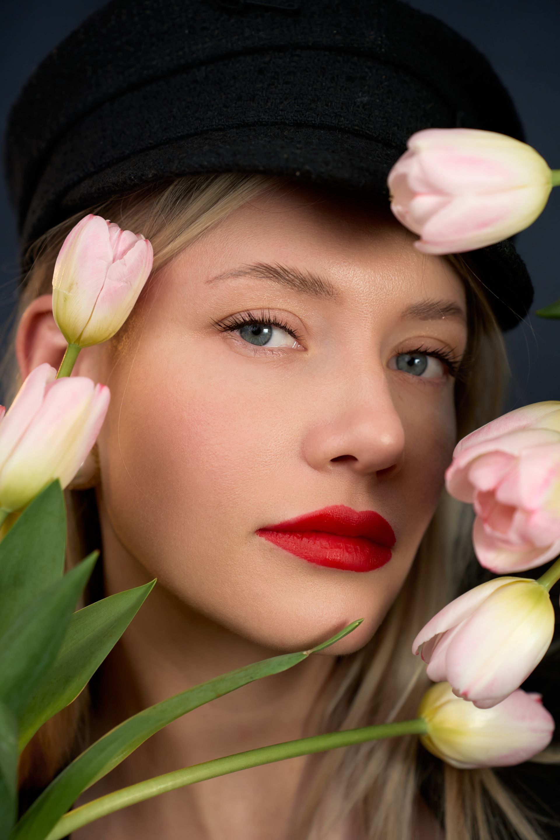 a woman with flowers