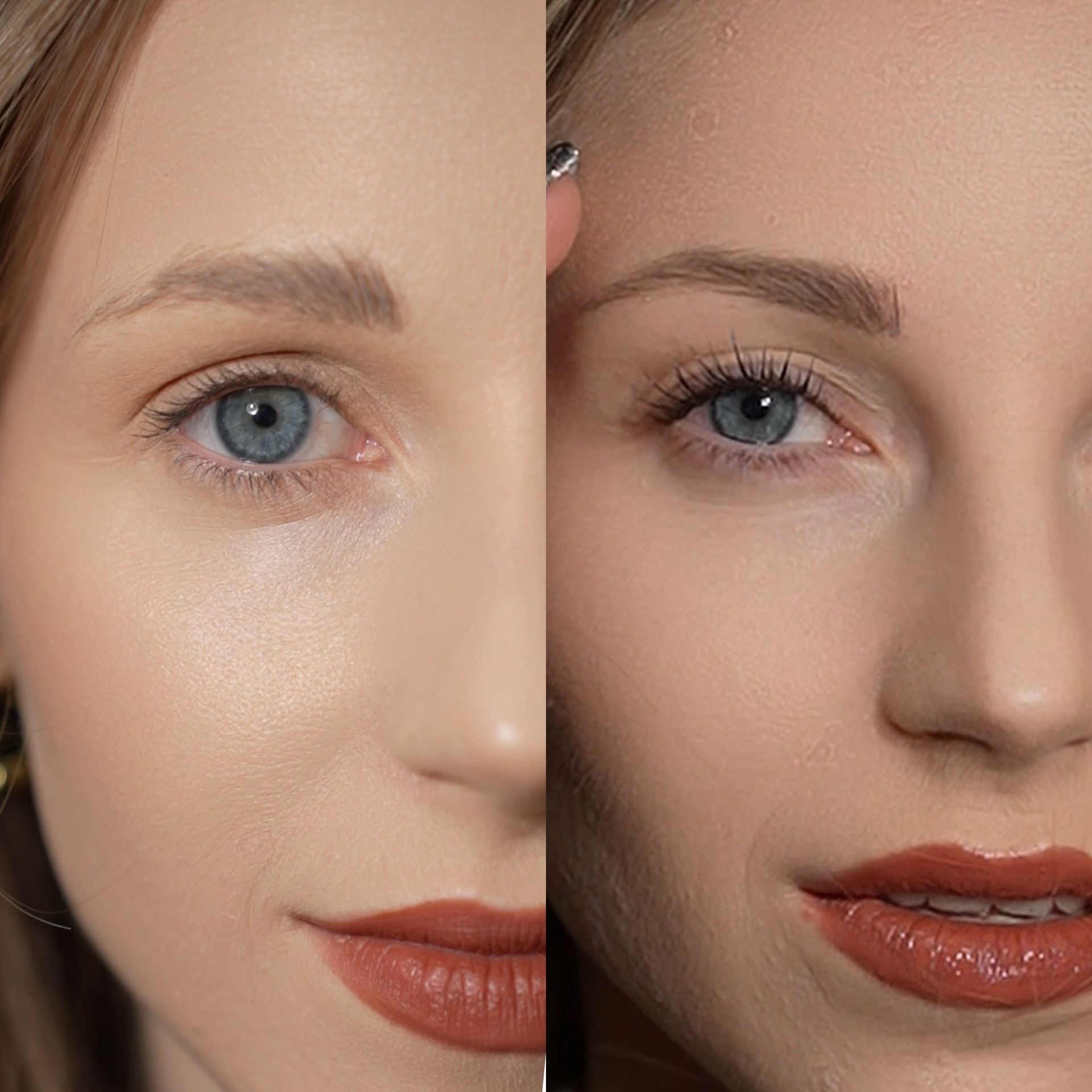 A before and after picture of a woman 's eyes
