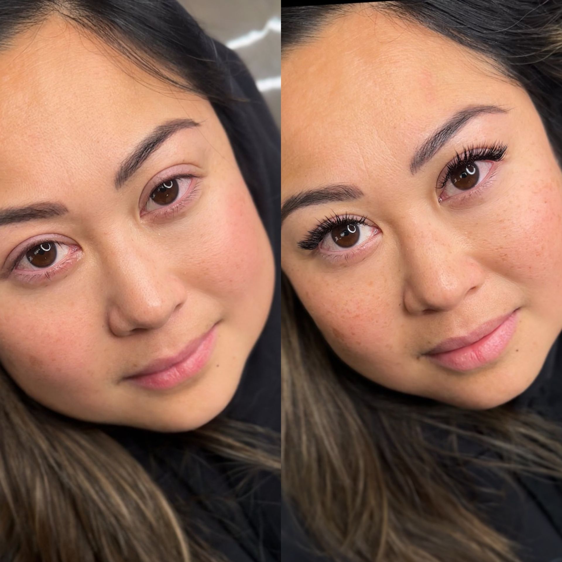 A close up of a woman 's face with makeup on