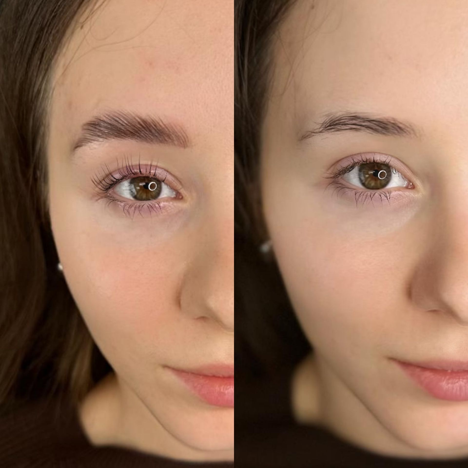 A before and after picture of a woman 's eyebrows