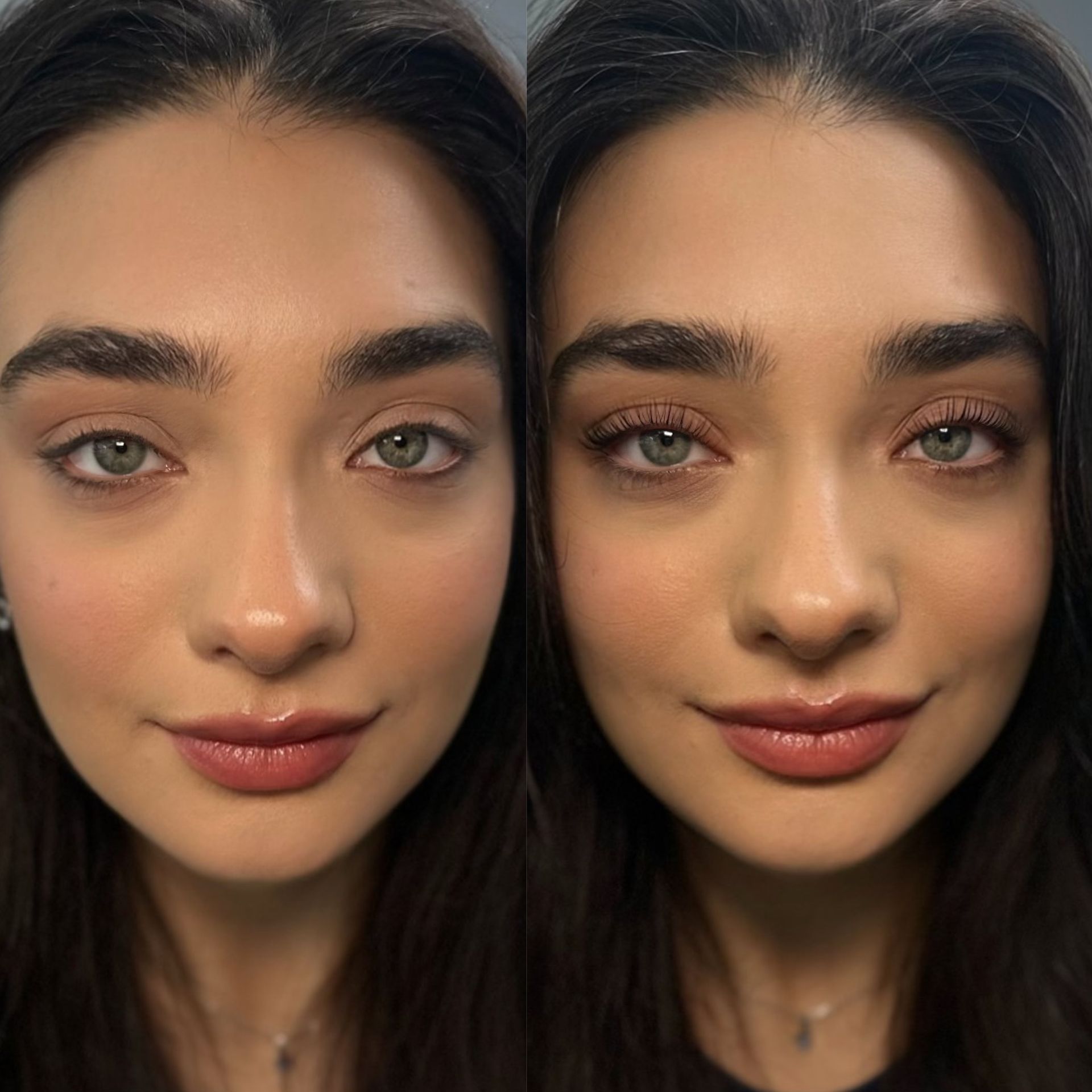 A before and after photo of a woman 's face