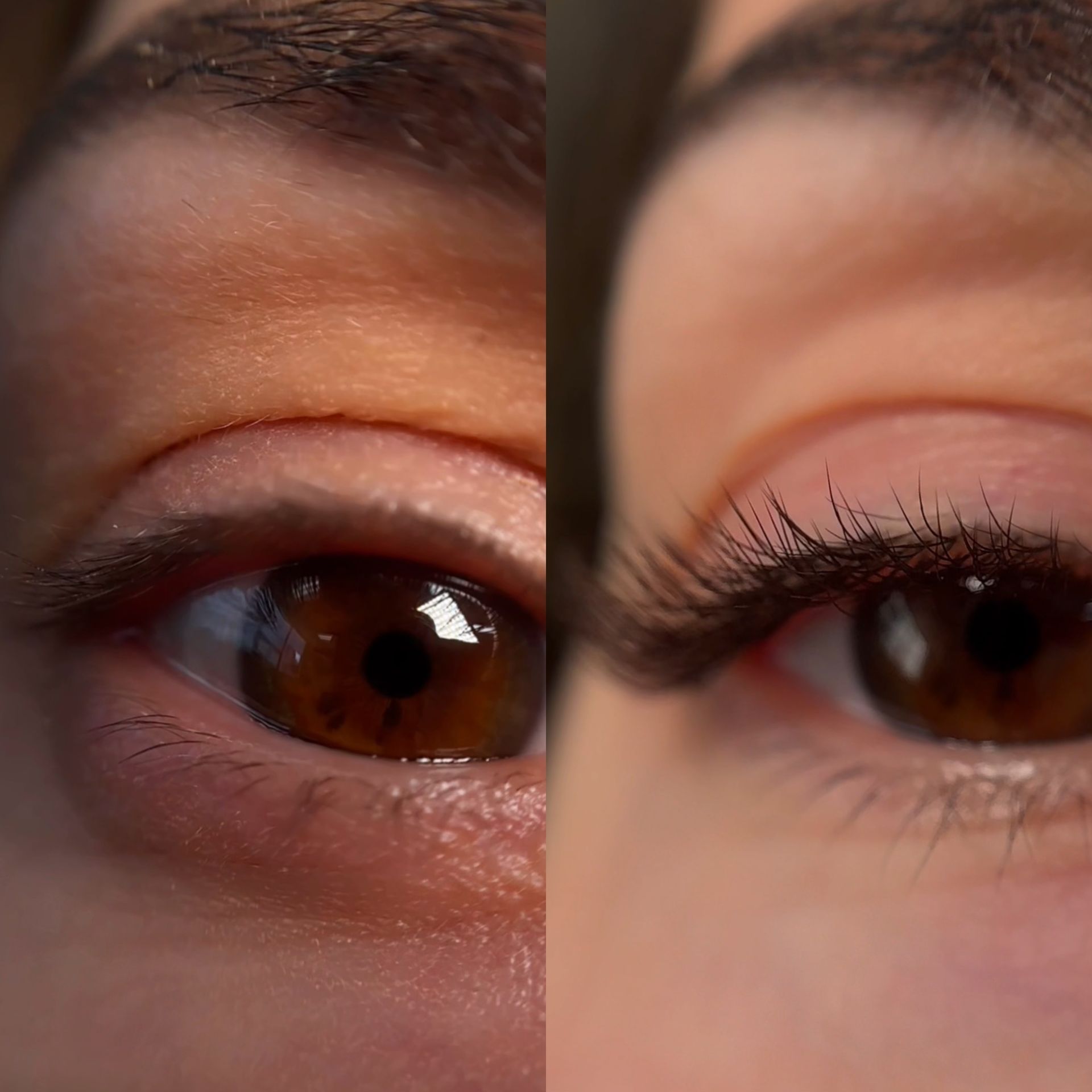 A before and after picture of a woman 's eyes