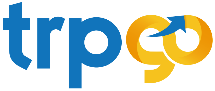 A blue and yellow logo for trpgo on a white background.