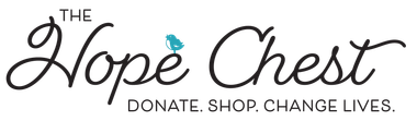 The hope chest logo says donate , shop , change lives.