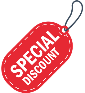 A red tag that says special discount on it