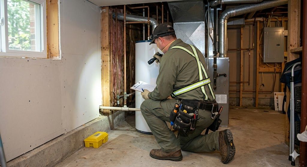 Technician performing integrated pest management inspection in a New Jersey home