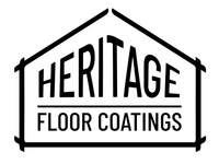a black and white logo for heritage floor coatings