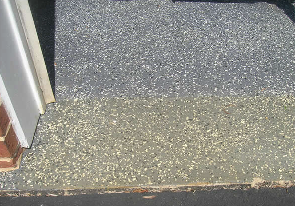 yellowing of epoxy flooring from the sun.