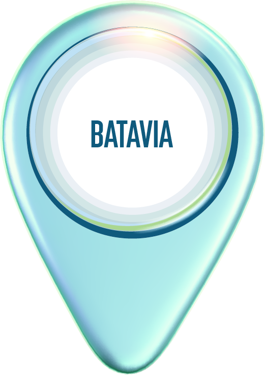 Light blue map marker with text