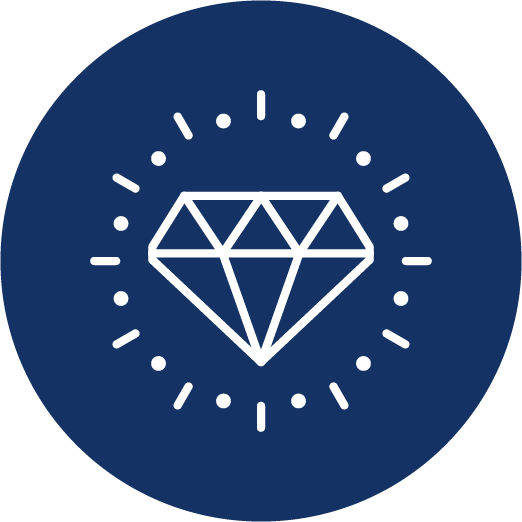 Three outline heads with a heart above the first, set against a dark blue circle.