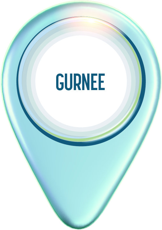 Light blue map marker with text