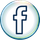 A dark blue Facebook logo icon on a white circular background with a subtle, iridescent light blue border.