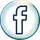 A dark blue Facebook logo icon on a white circular background with a subtle, iridescent light blue border.