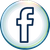 A dark blue Facebook logo icon on a white circular background with a subtle, iridescent light blue border.