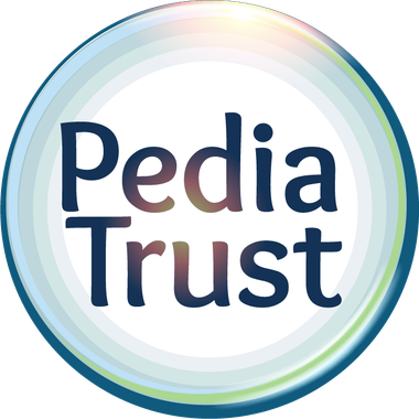 A circular logo containing the dark blue text 