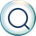 A magnifying glass icon centered inside a circular button with a soft blue and green gradient border.