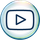 A dark blue YouTube play icon centered inside a circular frame with a subtle, multicolored iridescent border.