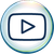 A dark blue YouTube play icon centered inside a circular frame with a subtle, multicolored iridescent border.
