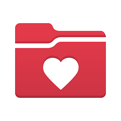 A red file folder icon with a white heart in the center.