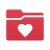 A red file folder icon with a white heart in the center.