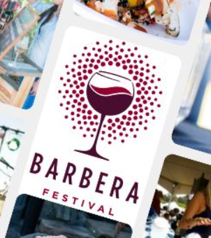 A barbera festival poster with a wine glass in the center