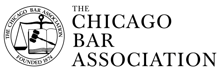 The logo for the chicago bar association is black and white.