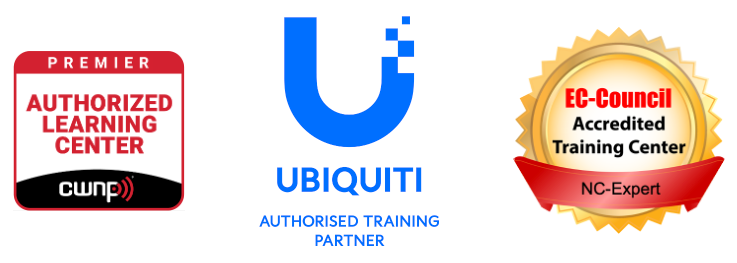 Three logos for cisco learning partner authorized learning center and ic council accredited training center