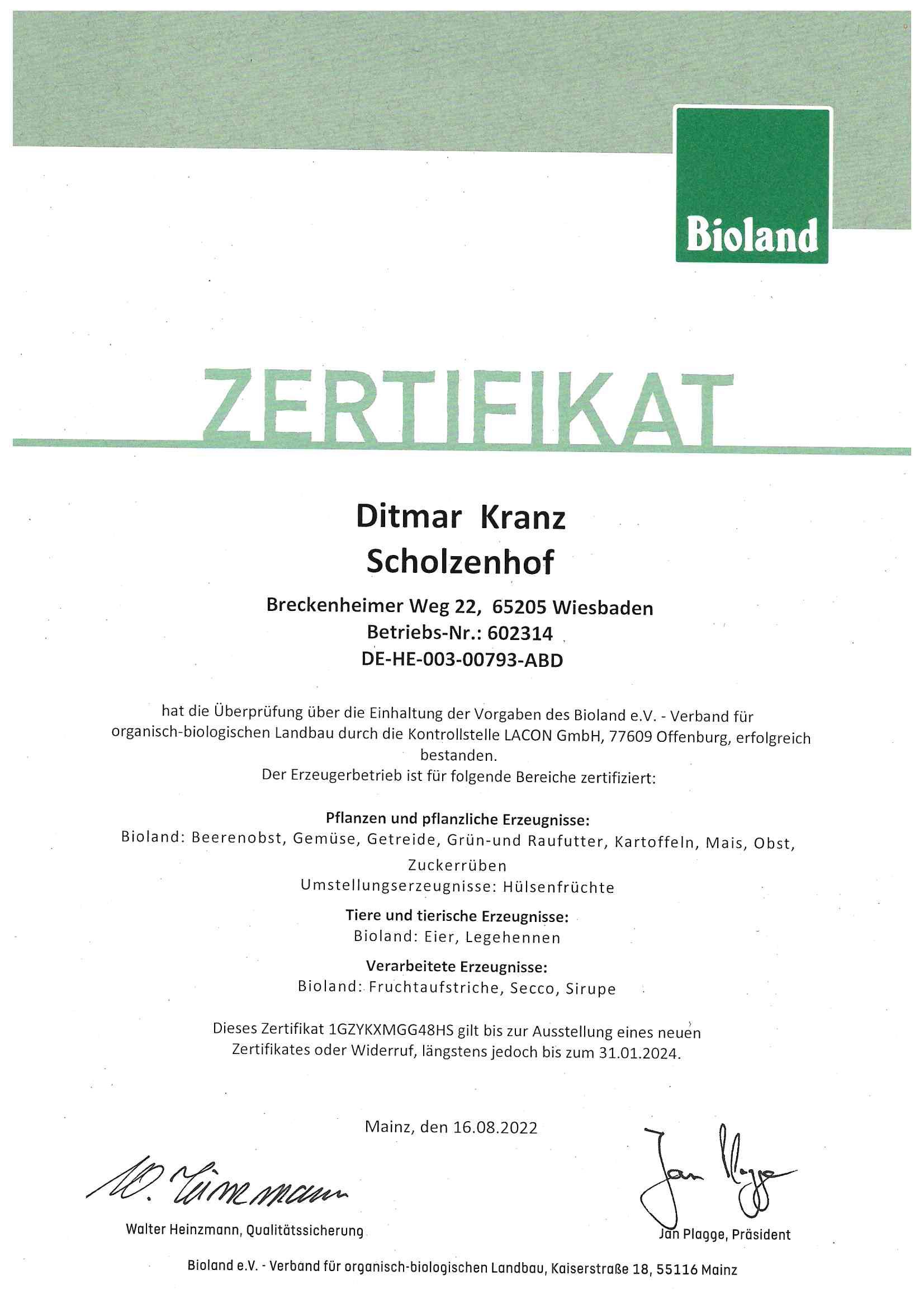 Bioland-Zertifikat 2019