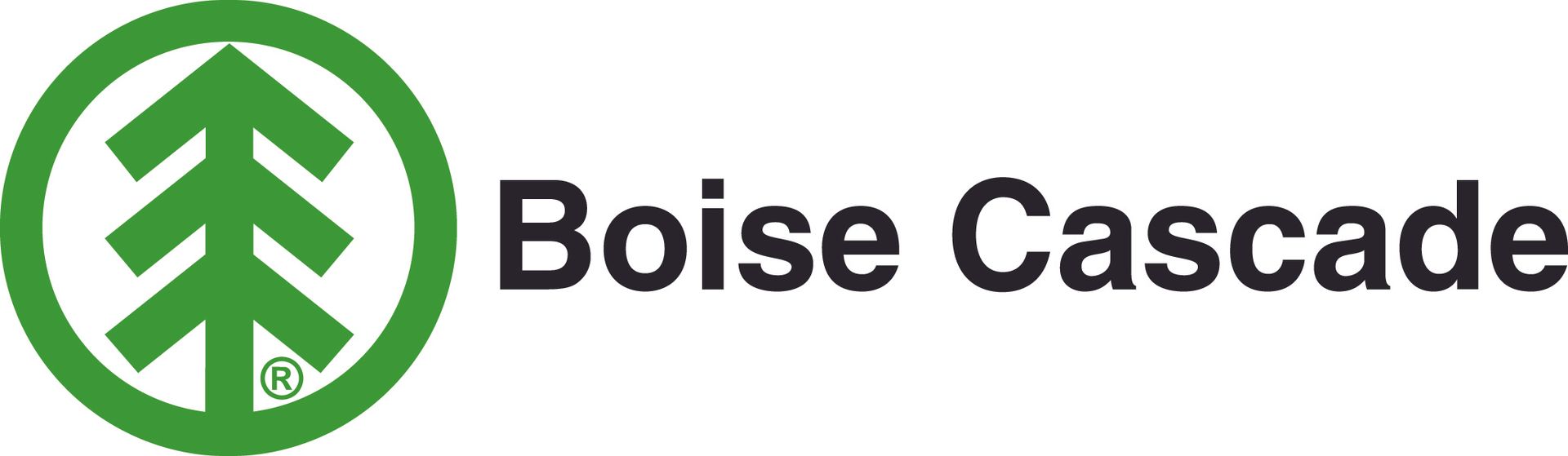 The logo for boise cascade is a green circle with a tree in the middle.