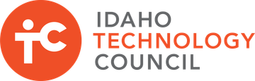 The logo for the idaho technology council is red and white.