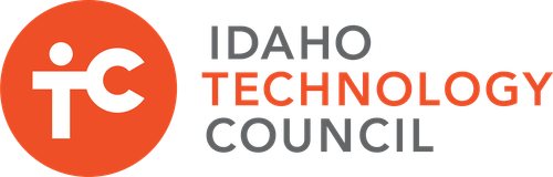 The logo for the idaho technology council is red and white.