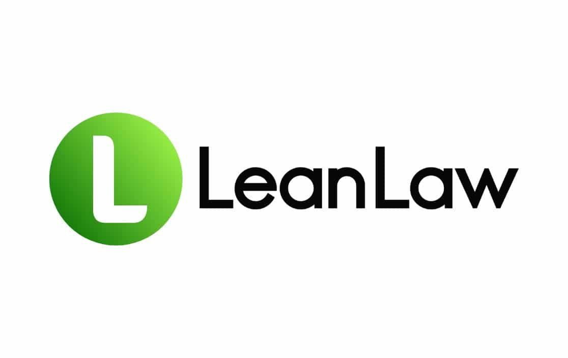 The lean law logo is a green circle with a letter l in it.