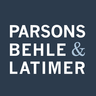A logo for parsons behle & latimer on a blue background