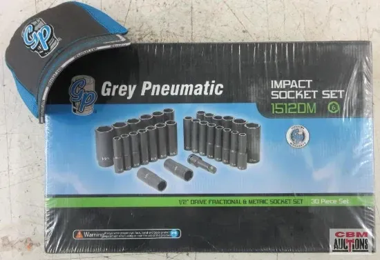 A box of grey pneumatic impact socket set