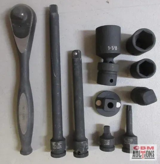 A set of tools including a 1 v8 socket
