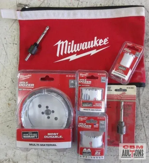 A red milwaukee bag is filled with tools