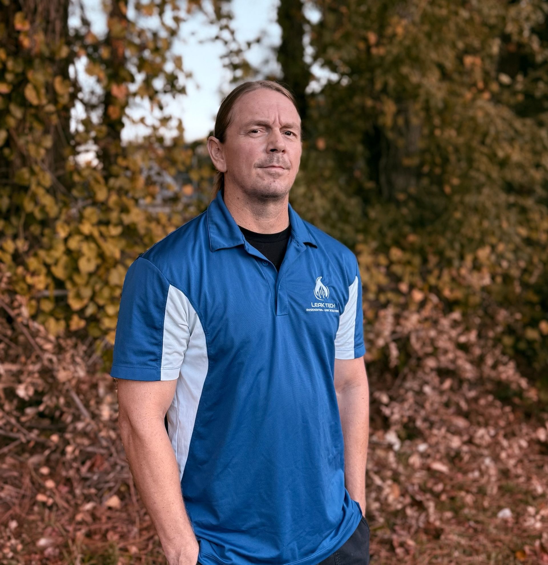 Blue pipe leaking water