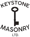 Logo for Keystone Masonry: Black key centered between the words "KEYSTONE" above and "MASONRY LTD." below.