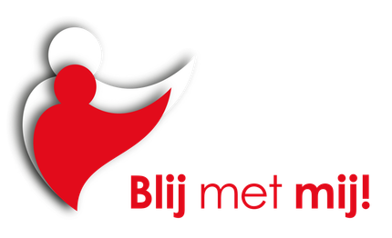Abstract rood-wit hartvormig logo met de tekst 