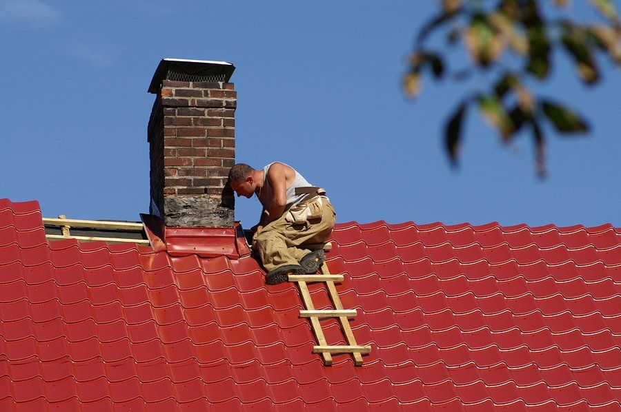 worker with ladder in the roof