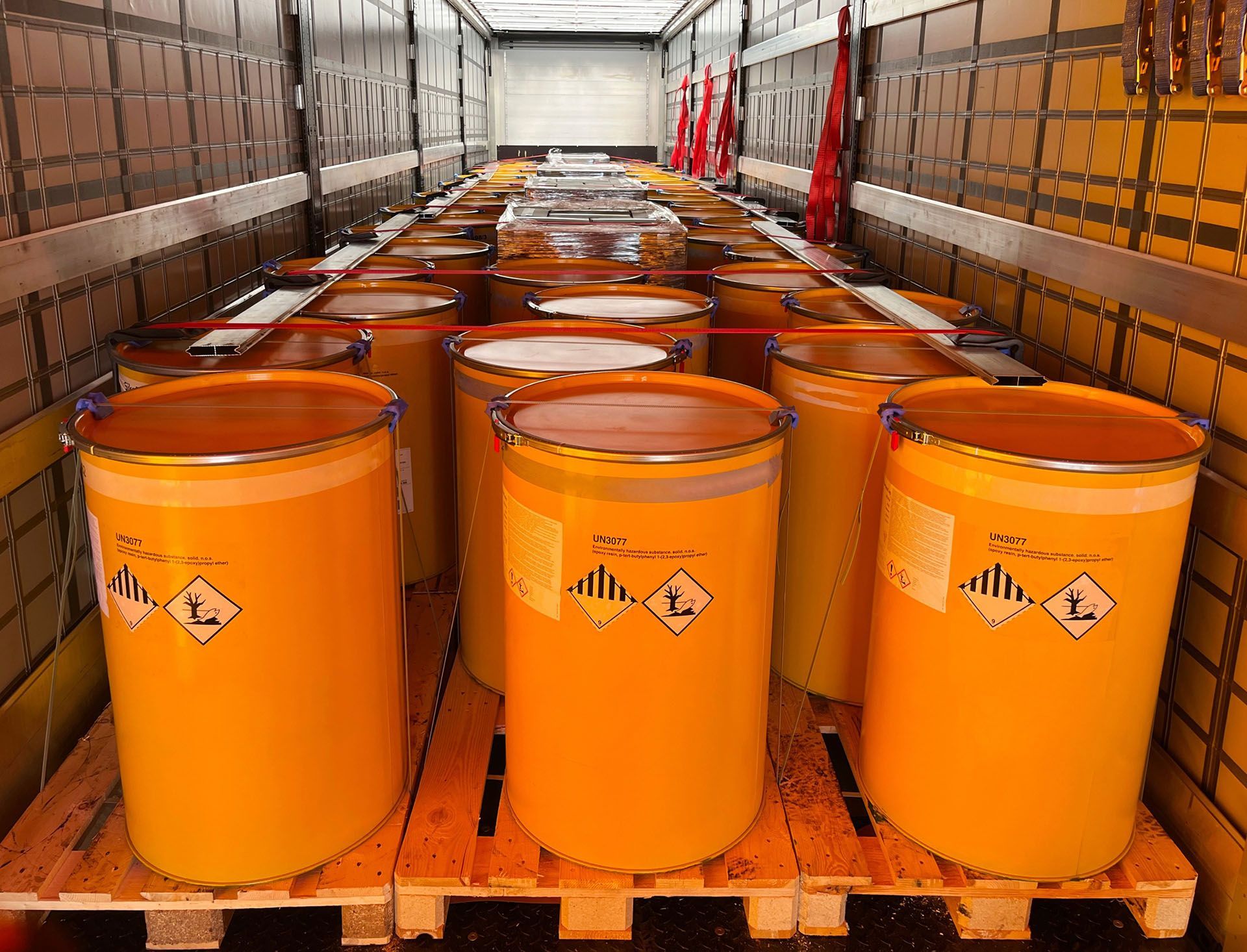 hazardous barrels inside container
