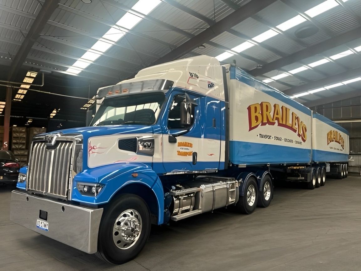 a long Braileys heavy haulage truck