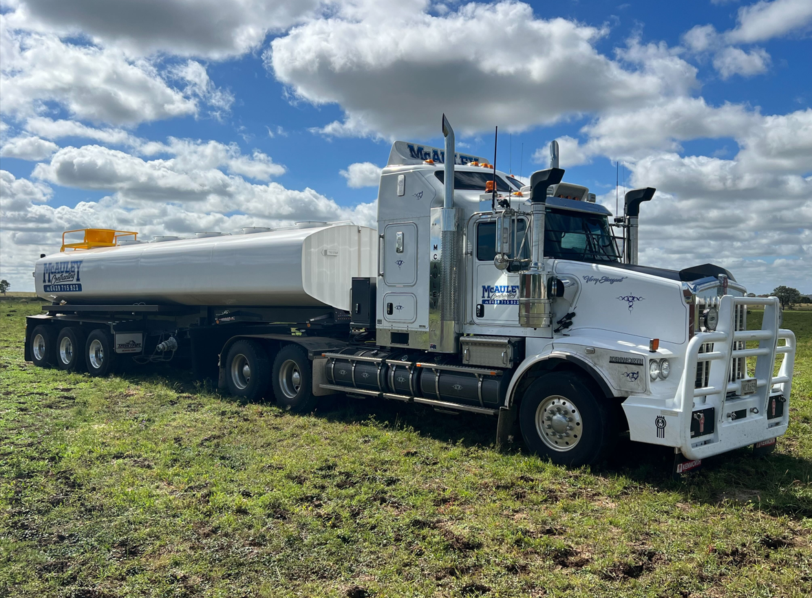 Prime mover towing high capacity water tank trailer