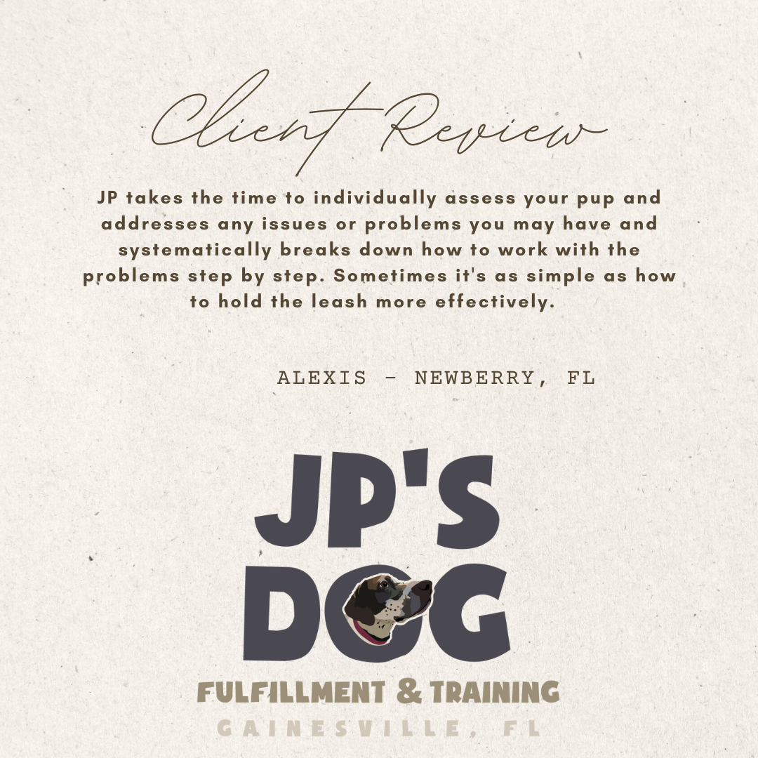 A client review for jp 's dog fulfillment & training